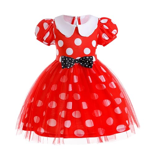 CHICTRY Baby Mädchen Gepunktet Tütü Prinzessin Kleid Mini Maus Kostüm mit Ohren Haarreif Polka Dots festlich Party Fasching Karneval Kostüm Gr. 80-104 Rot E 98-104 von CHICTRY
