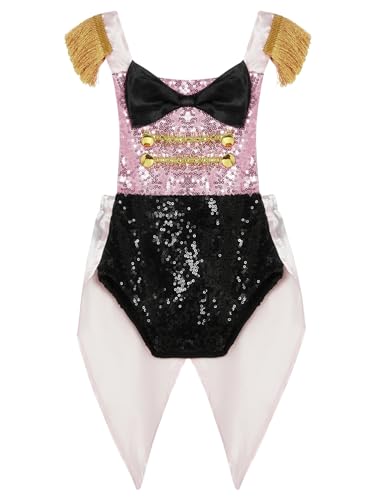 CHICTRY Baby Mädchen Kostüm Zirkus Direktor Cosplay Manege Circus Strampler Bodysuit Pailletten Frack mit Quaste Träger Faschingskostüm Gr. 68-104 Rosa 104-110 von CHICTRY