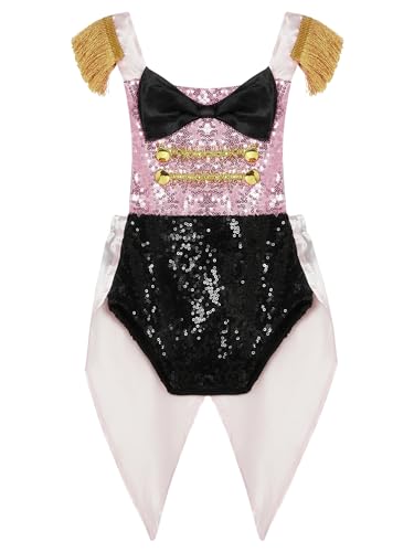 CHICTRY Baby Mädchen Kostüm Zirkus Direktor Cosplay Manege Circus Strampler Bodysuit Pailletten Frack mit Quaste Träger Faschingskostüm Gr. 68-104 Rosa 98-104 von CHICTRY