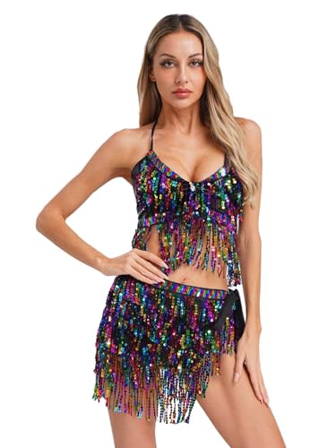 CHICTRY Bauchtanz Kostüm Damen Tanzkleidung Set Pailletten BH Oberteil Fransen Quasten Hüfttuch Tanzrock Zum Binden Seite Tanzkostüm Schwarz Einheitsgröße CHICTRY Bauchtanz Kostüm Damen Tanzkleidung Set Pailletten BH Oberteil Fransen Quasten Hüfttuch Tanzrock Zum Binden Seite Tanzkostüm Schwarz Einheitsgröße von CHICTRY