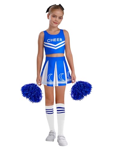 CHICTRY Cheer Leader Uniform Kinder Mädchen Tanzkleidung Set Ärmellos Tanz Top Faltenrock Pompons Strümpfe Fasching Karneval Tanzkostüm Blau 122-128 CHICTRY Cheer Leader Uniform Kinder Mädchen Tanzkleidung Set Ärmellos Tanz Top Faltenrock Pompons Strümpfe Fasching Karneval Tanzkostüm Blau 122-128 von CHICTRY