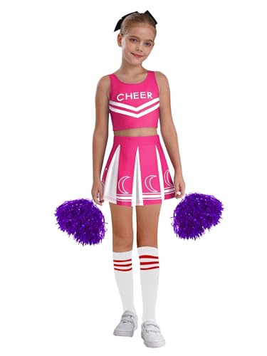 CHICTRY Cheer Leader Uniform Kinder Mädchen Tanzkleidung Set Ärmellos Tanz Top Faltenrock Pompons Strümpfe Fasching Karneval Tanzkostüm Rosa 122-128 CHICTRY Cheer Leader Uniform Kinder Mädchen Tanzkleidung Set Ärmellos Tanz Top Faltenrock Pompons Strümpfe Fasching Karneval Tanzkostüm Rosa 122-128 von CHICTRY