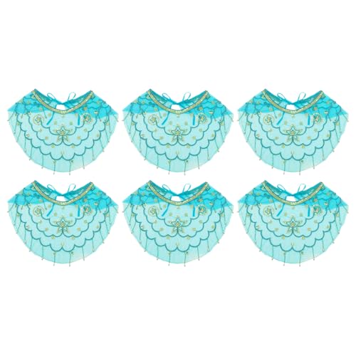 CHICTRY Damen Bauchtanz Mesh Gesichtsschleier mit Pailletten Quasten Tanzspiele Maske Tanzkleidung Zubehör Fasching Festival Lake Blue 6Pcs One Size von CHICTRY