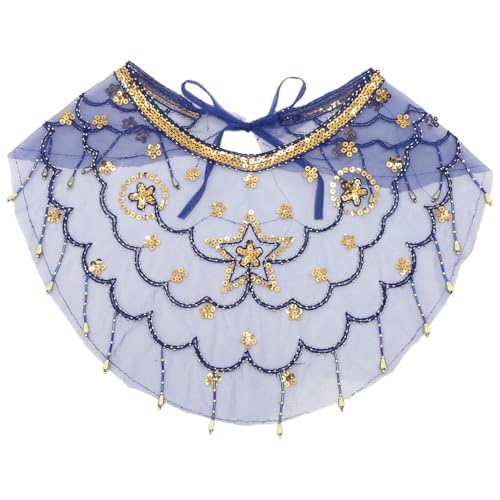 CHICTRY Damen Bauchtanz Mesh Gesichtsschleier mit Pailletten Quasten Tanzspiele Maske Tanzkleidung Zubehör Fasching Festival Marineblau 1Pcs One Size von CHICTRY