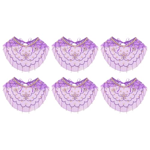 CHICTRY Damen Bauchtanz Mesh Gesichtsschleier mit Pailletten Quasten Tanzspiele Maske Tanzkleidung Zubehör Fasching Festival Purple 6Pcs One Size von CHICTRY