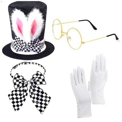 CHICTRY Damen Bunny Cospaly Kostüm Kaninchen Hase Kostüm Set Zylinder Hut mit Hasenohren Brille Fliege Handschuhe Mesh Rock Strümpfe Ostern Cosplay Typ A One Size CHICTRY Damen Bunny Cospaly Kostüm Kaninchen Hase Kostüm Set Zylinder Hut mit Hasenohren Brille Fliege Handschuhe Mesh Rock Strümpfe Ostern Cosplay Typ A One Size von CHICTRY