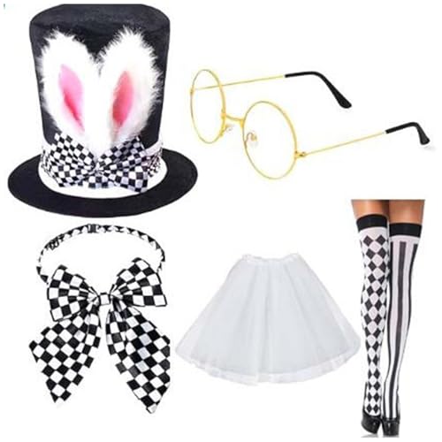CHICTRY Damen Bunny Cospaly Kostüm Kaninchen Hase Kostüm Set Zylinder Hut mit Hasenohren Brille Fliege Handschuhe Mesh Rock Strümpfe Ostern Cosplay Typ D One Size CHICTRY Damen Bunny Cospaly Kostüm Kaninchen Hase Kostüm Set Zylinder Hut mit Hasenohren Brille Fliege Handschuhe Mesh Rock Strümpfe Ostern Cosplay Typ D One Size von CHICTRY