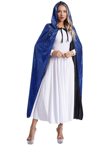 CHICTRY Damen Karneval Halloween Kapuzenumhang Pailletten Glitzer Robe Shimmer Cape Lang Cosplay Requisiten Für Fasching Mottoparty Blau S CHICTRY Damen Karneval Halloween Kapuzenumhang Pailletten Glitzer Robe Shimmer Cape Lang Cosplay Requisiten Für Fasching Mottoparty Blau S von CHICTRY