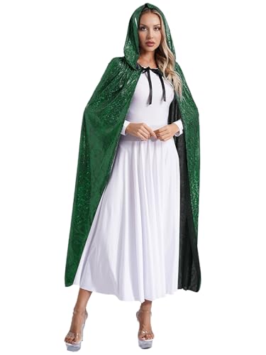 CHICTRY Damen Karneval Halloween Kapuzenumhang Pailletten Glitzer Robe Shimmer Cape Lang Cosplay Requisiten Für Fasching Mottoparty Grün XL von CHICTRY