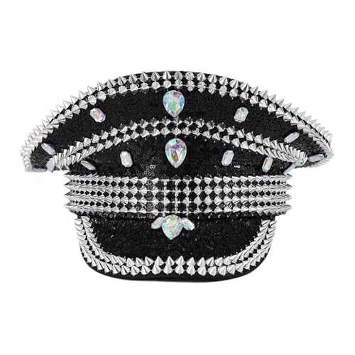 CHICTRY Damen Pailletten Kapitänsmütze mit Strass Deko Glitzer Militärhut Party Rave Hut Kapitän Kappe Kopfbedeckung Fasching Mottoparty Schwarz Einheitsgröße CHICTRY Damen Pailletten Kapitänsmütze mit Strass Deko Glitzer Militärhut Party Rave Hut Kapitän Kappe Kopfbedeckung Fasching Mottoparty Schwarz Einheitsgröße von CHICTRY