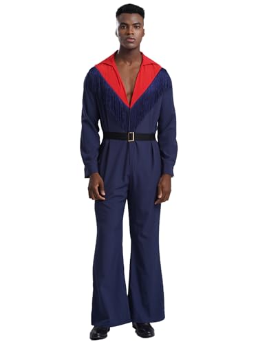 CHICTRY Disco Kostüm Herren Overall Langarm Fransen Jumpsuit Mit Gürtel Tief V-Ausschnitt Oberteil Stretch Schlaghose Weites Bein Tanzkostüm Rot M CHICTRY Disco Kostüm Herren Overall Langarm Fransen Jumpsuit Mit Gürtel Tief V-Ausschnitt Oberteil Stretch Schlaghose Weites Bein Tanzkostüm Rot M von CHICTRY