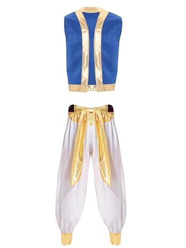 CHICTRY Arabischer Prinz Kostüm Herren Outfit Ärmellos Satin Weste Mit Golden Besatz High Waist Haremshose Aladinhose Für Fasching Karneval Weiß 3XL von CHICTRY