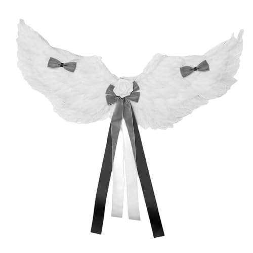 CHICTRY Exquisite Engel-Flügel Lolita-Kostümflügel mit Schleifenblumenband verziert Requisiten für Auftritte Schwarz Einheitsgröße von CHICTRY