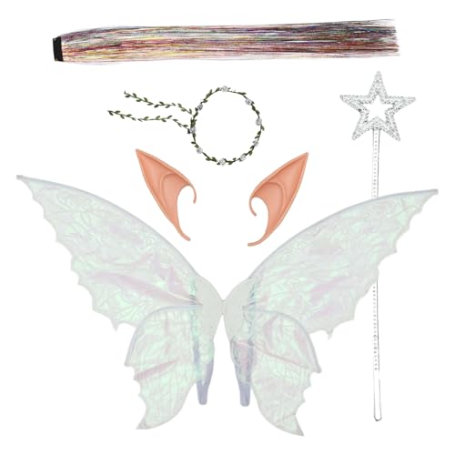 CHICTRY Feen Kostüm Set Glitzernde Schmetterlingsflügel Prinzessin Girlande Und Stern Zauberstab Haar Glitzer Für Halloween Weiß Einheitsgröße CHICTRY Feen Kostüm Set Glitzernde Schmetterlingsflügel Prinzessin Girlande Und Stern Zauberstab Haar Glitzer Für Halloween Weiß Einheitsgröße von CHICTRY