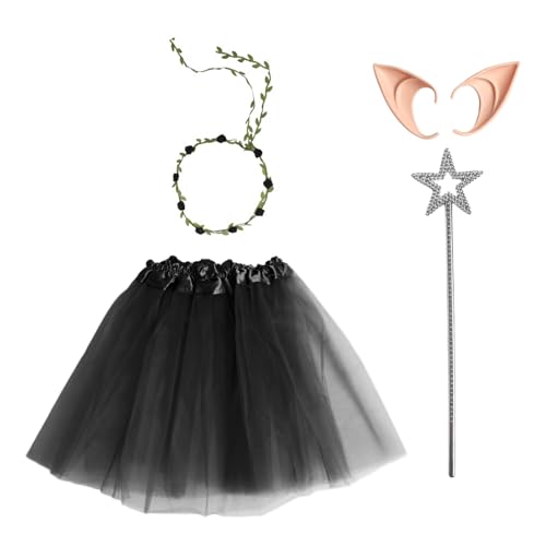 CHICTRY Feen Kostüm Set Tutu Rock Blumenkranz Elfenohren Und Sternstab Für Halloween Karneval Party Schwarz Einheitsgröße CHICTRY Feen Kostüm Set Tutu Rock Blumenkranz Elfenohren Und Sternstab Für Halloween Karneval Party Schwarz Einheitsgröße von CHICTRY
