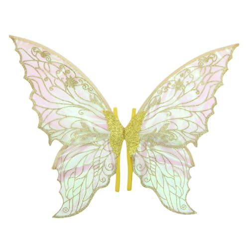CHICTRY Feenflügel für Kinder Mädchen Glänzende Schmetterlingsflügel mit Elastischen Schulterriemen Elfenflügel Halloween Fairy Wings Weihnachten Halloween Gold One Size von CHICTRY