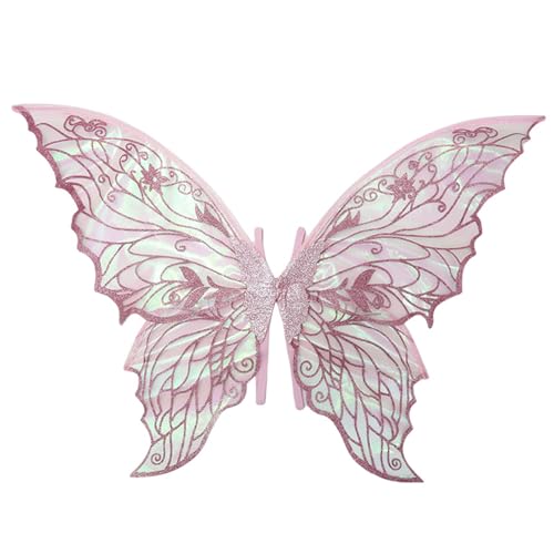 CHICTRY Feenflügel für Kinder Mädchen Glänzende Schmetterlingsflügel mit Elastischen Schulterriemen Elfenflügel Halloween Fairy Wings Weihnachten Halloween Rosa One Size von CHICTRY