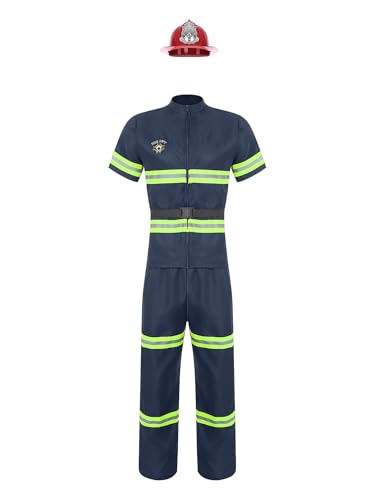 CHICTRY Feuerwehr Kostüm Herren Feuerwehrmann Uniform Kurzarm Reflektierende Shirt Kurzarm Oberteil Mit Gürtel Lang Warnschutzhose Warnhelm Cosplay Outfit Navy blau M CHICTRY Feuerwehr Kostüm Herren Feuerwehrmann Uniform Kurzarm Reflektierende Shirt Kurzarm Oberteil Mit Gürtel Lang Warnschutzhose Warnhelm Cosplay Outfit Navy blau M von CHICTRY