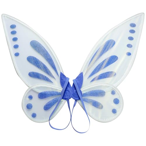 CHICTRY Glanz Schmetterling Fee Flügel Glitzer Schmetterlingflügel Faltbar Feenflügel Zauber Welt Elfen Flügel Halloween Cosplay Kostüm Requisiten Blau One Size von CHICTRY