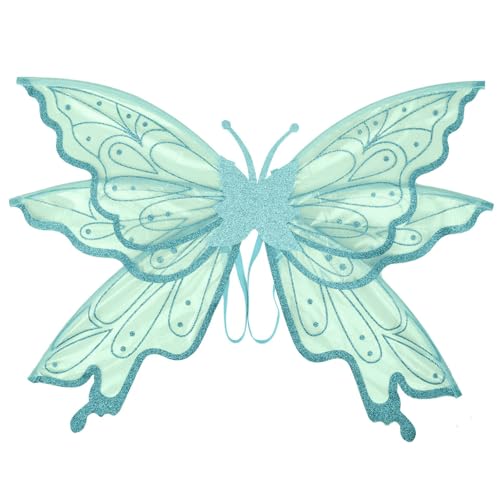 CHICTRY Glitzernde Feenflügel Farbverlauf Transparente Elfenflügel Prinzessinnenkostüm-Zubehör für Halloween und Geburtstagsfeiern Blau Einheitsgröße von CHICTRY