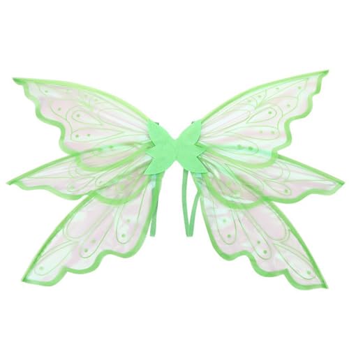 CHICTRY Glitzernde Feenflügel Farbverlauf Transparente Elfenflügel Prinzessinnenkostüm-Zubehör für Halloween und Geburtstagsfeiern Grün Einheitsgröße von CHICTRY