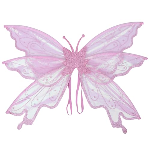 CHICTRY Glitzernde Feenflügel Farbverlauf Transparente Elfenflügel Prinzessinnenkostüm-Zubehör für Halloween und Geburtstagsfeiern Rosa Einheitsgröße von CHICTRY