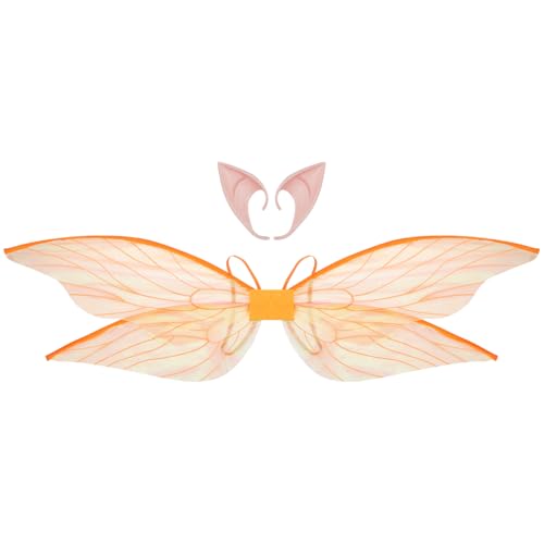 CHICTRY Glitzernde Libellenflügel Feenelfenflügel Mit Elfenohren Für Halloween Kostümparty Orange Einheitsgröße CHICTRY Glitzernde Libellenflügel Feenelfenflügel Mit Elfenohren Für Halloween Kostümparty Orange Einheitsgröße von CHICTRY