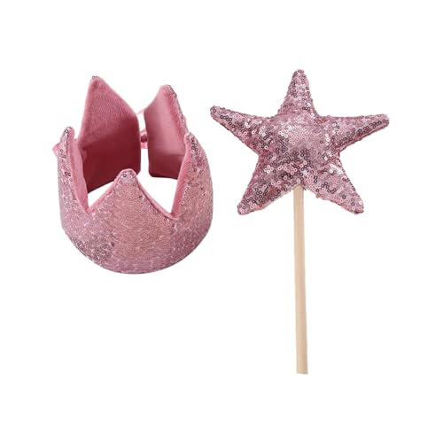 CHICTRY Glitzernde Paillettenkrone Prinzessin Geburtstag Hut und Star Zauberstab für kleine Mädchen Kinder Party Requisiten Rosa One Size von CHICTRY