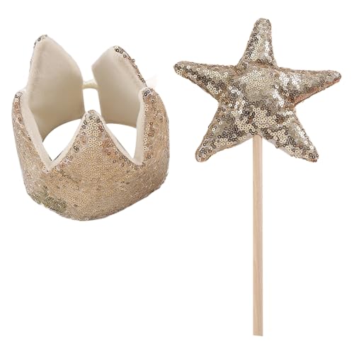 CHICTRY Glitzernde Paillettenkrone Prinzessin Geburtstag Hut und Star Zauberstab für kleine Mädchen Kinder Party Requisiten Sekt One Size von CHICTRY