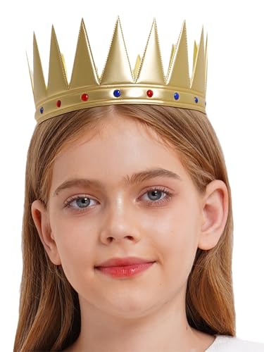 CHICTRY Goldkronen König Königin Prinz Prinzessin Goldkrone Krönungshut mit Edelsteinen für Geburtstagsparty Typ D Einheitsgröße von CHICTRY