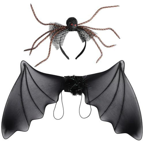 CHICTRY Halloween Spinnenkostüm Set Spinnennetz Fledermausflügel Spinnen Stirnband Für Vampir Cosplay Party Typ 1 Set Einheitsgröße CHICTRY Halloween Spinnenkostüm Set Spinnennetz Fledermausflügel Spinnen Stirnband Für Vampir Cosplay Party Typ 1 Set Einheitsgröße von CHICTRY