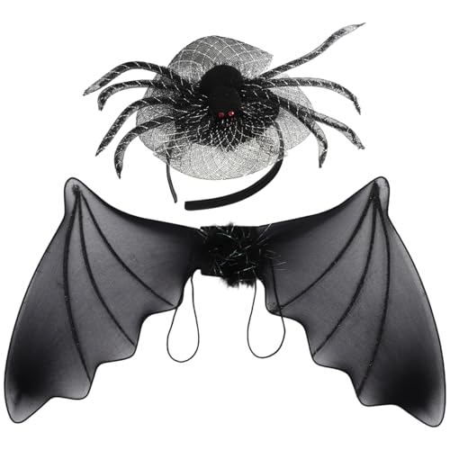 CHICTRY Halloween Spinnenkostüm Set Spinnennetz Fledermausflügel Spinnen Stirnband Für Vampir Cosplay Party Typ 2 Set Einheitsgröße CHICTRY Halloween Spinnenkostüm Set Spinnennetz Fledermausflügel Spinnen Stirnband Für Vampir Cosplay Party Typ 2 Set Einheitsgröße von CHICTRY