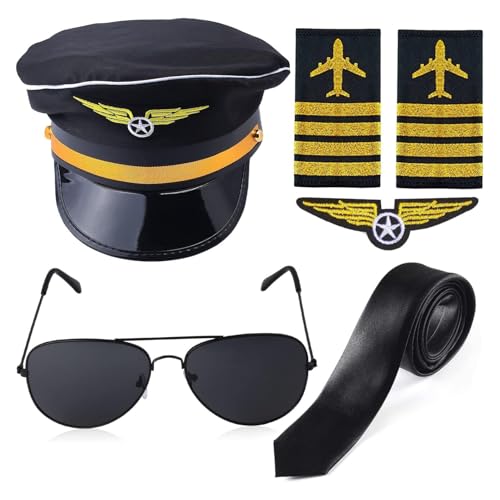 CHICTRY Herren Kapitän Kostüm Zubehör Matrosen Cosplay Set Pilotenmütze Sonnebrille Krawatte Schulter Abzeichen Erwachsene Party Halloween Typ A One Size von CHICTRY