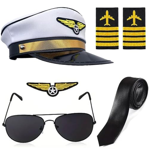 CHICTRY Herren Kapitän Kostüm Zubehör Matrosen Cosplay Set Pilotenmütze Sonnebrille Krawatte Schulter Abzeichen Erwachsene Party Halloween Typ D One Size von CHICTRY