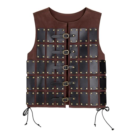 CHICTRY Herren Medieval Kunstleder Brust Rüstung mit Schnallen Steampunk Weste Soldaten Gladiatoren Brustpanzer Fasching Cosplay Halloween Burgundy One Size von CHICTRY