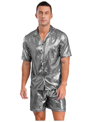 CHICTRY Herren Transparent Schlafanzug Set Kurzarm Hemd Holographic Oberteil Stretch Shorts Glitzer Schlafanzughose Sleepwear Silber XL CHICTRY Herren Transparent Schlafanzug Set Kurzarm Hemd Holographic Oberteil Stretch Shorts Glitzer Schlafanzughose Sleepwear Silber XL von CHICTRY