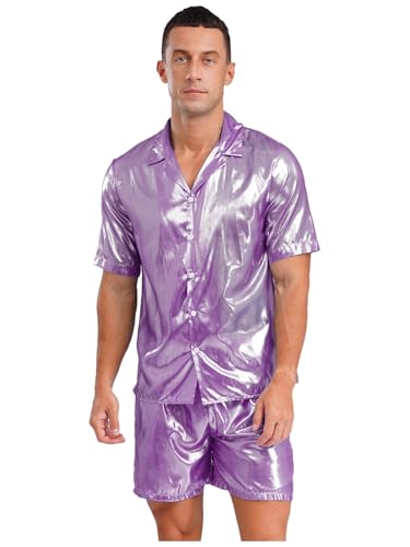 CHICTRY Herren Transparent Schlafanzug Set Kurzarm Hemd Holographic Oberteil Stretch Shorts Glitzer Schlafanzughose Sleepwear Violett M CHICTRY Herren Transparent Schlafanzug Set Kurzarm Hemd Holographic Oberteil Stretch Shorts Glitzer Schlafanzughose Sleepwear Violett M von CHICTRY