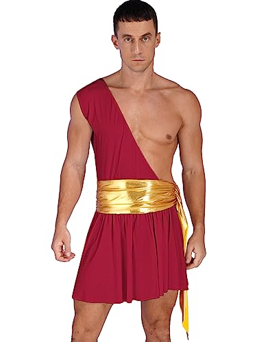 CHICTRY Herren Weiß Schwarz Toga Griechischer Gott Kostüm Erwachsene Party Toga Caesar Römer Kostüm Mit Schräg Träger Für Fasching Karneval Burgundy A XL von CHICTRY