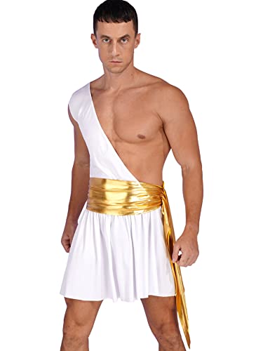 CHICTRY Herren Weiß Schwarz Toga Griechischer Gott Kostüm Erwachsene Party Toga Caesar Römer Kostüm Mit Schräg Träger Für Fasching Karneval Weiß A XXL von CHICTRY