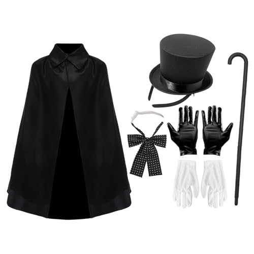 CHICTRY Jr Magier Kostüm Set mit Umhang, Weste, Hut, Handschuhe, Fliege und Zauberstab für Cosplay Party Geben Sie M ein One Size von CHICTRY