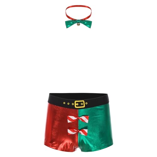 CHICTRY Kellner-Kostüm Herren Sexy Unterwäsche Set Barkeeper-Kostüm Dessous Anzug Boxershorts+Armbänder+Kragen Cosplay Party M-XXL Rot grün S von CHICTRY