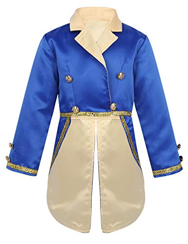 CHICTRY Kinder Jungen Prinz Kostüm Halloween Edel Frack Jacke Satin Smoking Sakko mit Golden Knöpfe Fasching Karneval Cosplay Outfits Gr.80-164 Blau 98 von CHICTRY