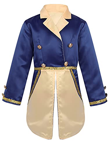 CHICTRY Kinder Jungen Prinz Kostüm Halloween Edel Frack Jacke Satin Smoking Sakko mit Golden Knöpfe Fasching Karneval Cosplay Outfits Gr.80-164 Navy Blau 164 von CHICTRY