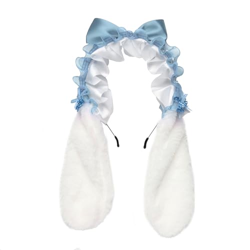 CHICTRY Lolita Kaninchen Lop Ohren Stirnband Bowknot Ruffed Kopfbedeckung mit Clips Maid Kostüm Accessoire Blau 3 One Size CHICTRY Lolita Kaninchen Lop Ohren Stirnband Bowknot Ruffed Kopfbedeckung mit Clips Maid Kostüm Accessoire Blau 3 One Size von CHICTRY