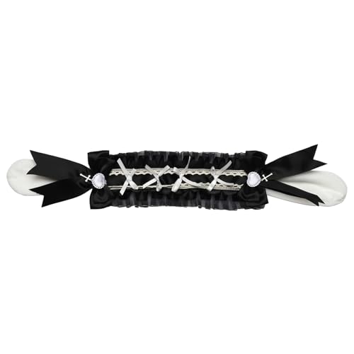 CHICTRY Lolita Kaninchen Lop Ohren Stirnband Bowknot Ruffed Kopfbedeckung mit Clips Maid Kostüm Accessoire Schwarz 2 One Size von CHICTRY