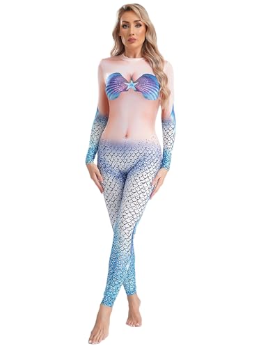 CHICTRY Meerjungfrau Ganzkörperanzug Damen Mermaid Kostüm Langarm Fischschuppen Overall Motiv Jumpsuit Fastnacht Mottoparty Faschingkostüm Hellblau H L CHICTRY Meerjungfrau Ganzkörperanzug Damen Mermaid Kostüm Langarm Fischschuppen Overall Motiv Jumpsuit Fastnacht Mottoparty Faschingkostüm Hellblau H L von CHICTRY