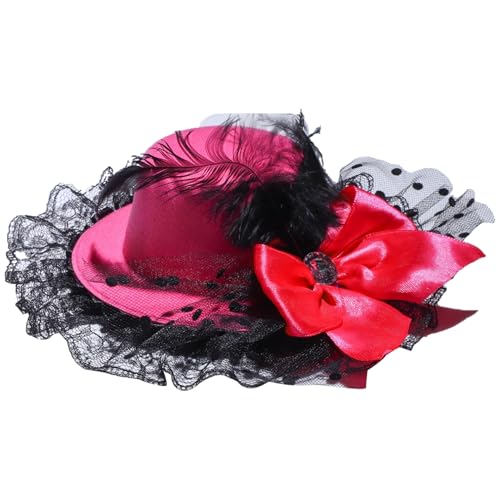 CHICTRY Mini Tee Party Hüte Feder Bowknot Lolita Spitze Top Hut Haarclips Haarfaszinator für Maskerade Fancy Kleid Rosenrot Einheitsgröße von CHICTRY