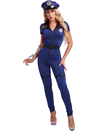 CHICTRY Polizei Kostüm Damen Ganzkörper Body Kurzarm Overall Jumpsuit Mit Polizeimütze Gürtel Beingürtel Handschellen Abzeichen Für Fasching Karneval Blau M CHICTRY Polizei Kostüm Damen Ganzkörper Body Kurzarm Overall Jumpsuit Mit Polizeimütze Gürtel Beingürtel Handschellen Abzeichen Für Fasching Karneval Blau M von CHICTRY