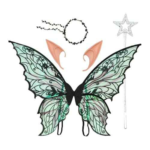 CHICTRY Prinzessin Fee Kostüm Set Glitzernde Schmetterlingsflügel Blumenkranz Und Stern Zauberstab Für Halloween Schwarz Einheitsgröße CHICTRY Prinzessin Fee Kostüm Set Glitzernde Schmetterlingsflügel Blumenkranz Und Stern Zauberstab Für Halloween Schwarz Einheitsgröße von CHICTRY