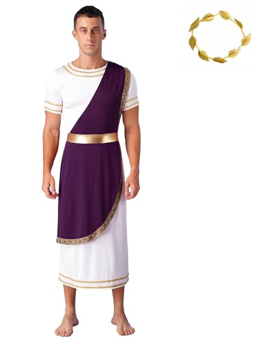 CHICTRY Römischer Gott Kostüm Herren Toga Kleid Kurzarm Tunika Kleid Lang Gewand Mit Lorbeerkranz Kopfschmuck Für Fasching Karneval Violett 3XL CHICTRY Römischer Gott Kostüm Herren Toga Kleid Kurzarm Tunika Kleid Lang Gewand Mit Lorbeerkranz Kopfschmuck Für Fasching Karneval Violett 3XL von CHICTRY
